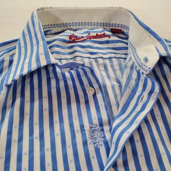 Robert Graham Dress Shirt Men Medium 15.5 / 39 Blue Striped Tailored Fit Vintage - Picture 11 of 16